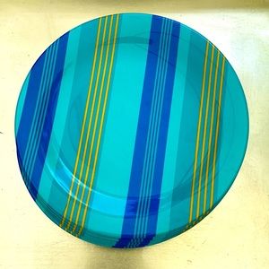 Bobby Flay Melamine 9" Lunch Plates Aqua Blue Stripe Set‎ of 5 VERY NICE!